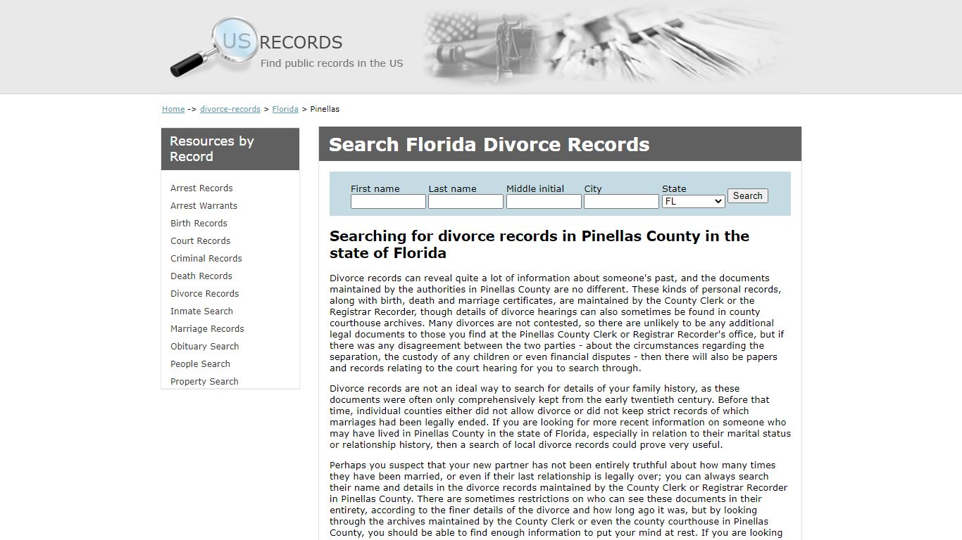 Search Divorce Records Pinellas Florida | US Records